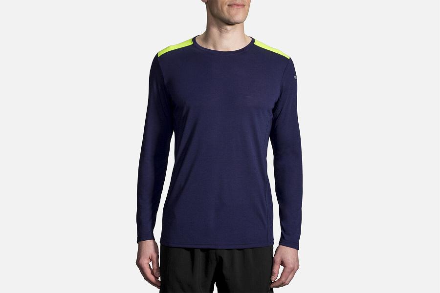 Brooks Distance Men Apparel & Long Sleeve Running Shirt Blue HGI816594